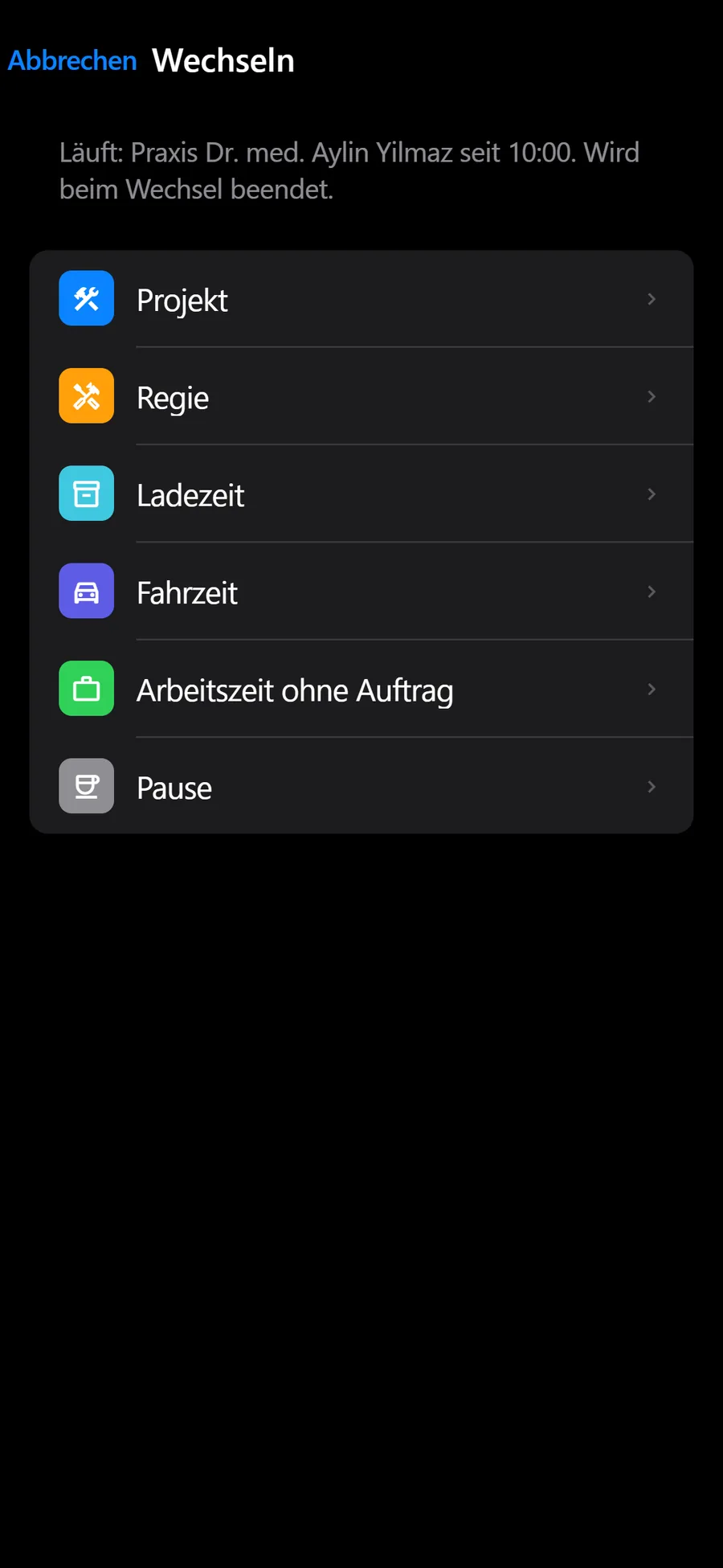 BladeTime: Auswahl der Buchungsart