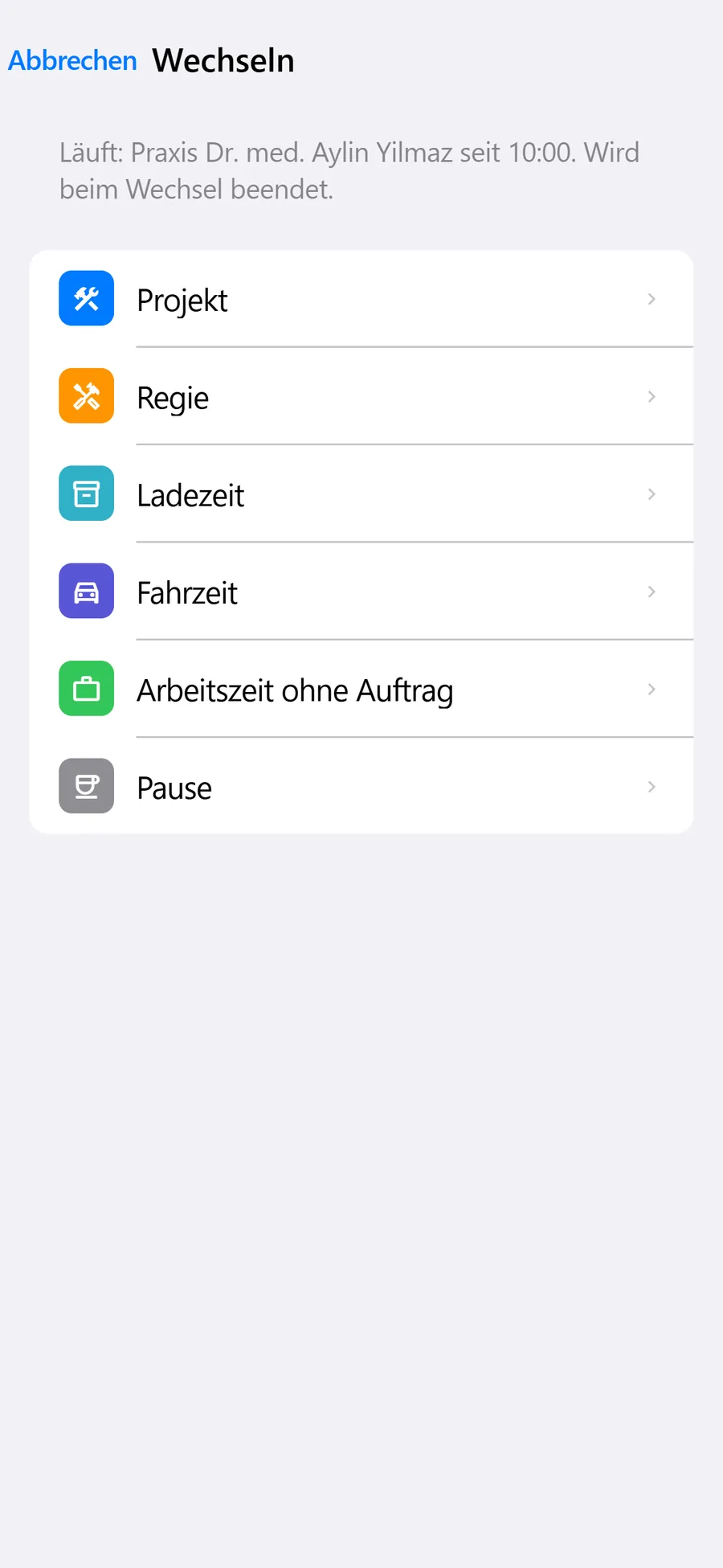 BladeTime: Auswahl der Buchungsart